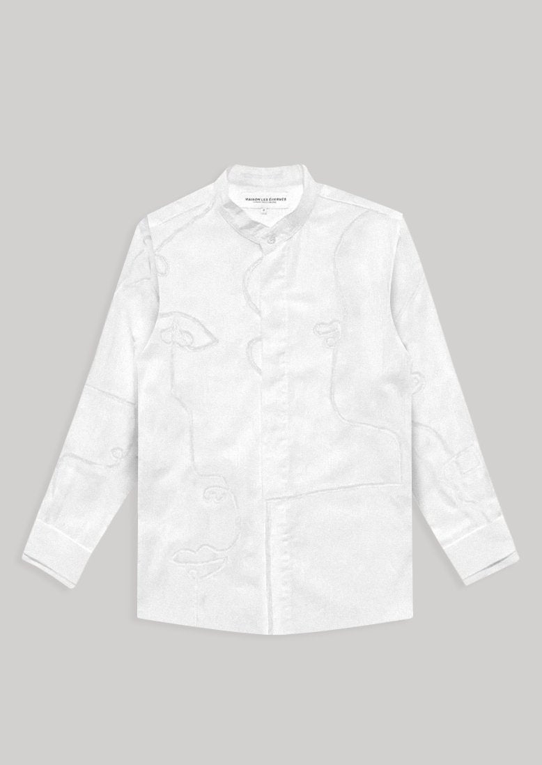 Linen and Cotton Nejjar Shirt - White Embroidery - .MAISON LES ÉNERVÉS | Prêt-à-porter | Official online store