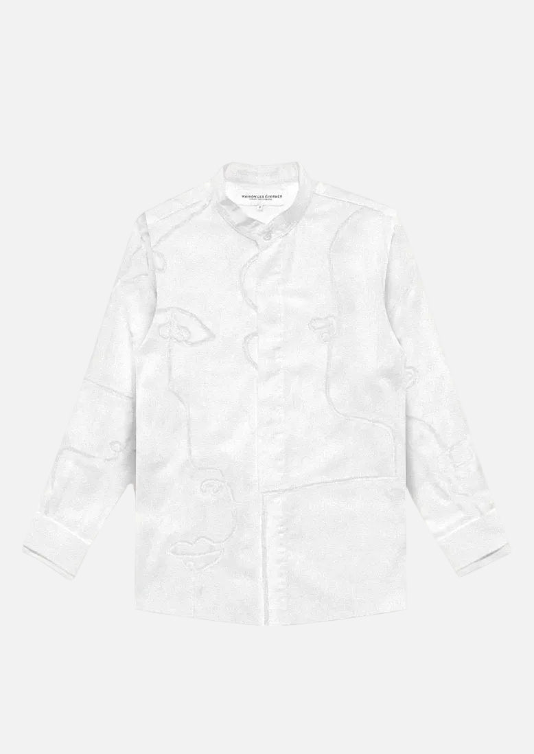 Linen and Cotton Nejjar Shirt - White Embroidery - .MAISON LES ÉNERVÉS | Prêt-à-porter | Official online store