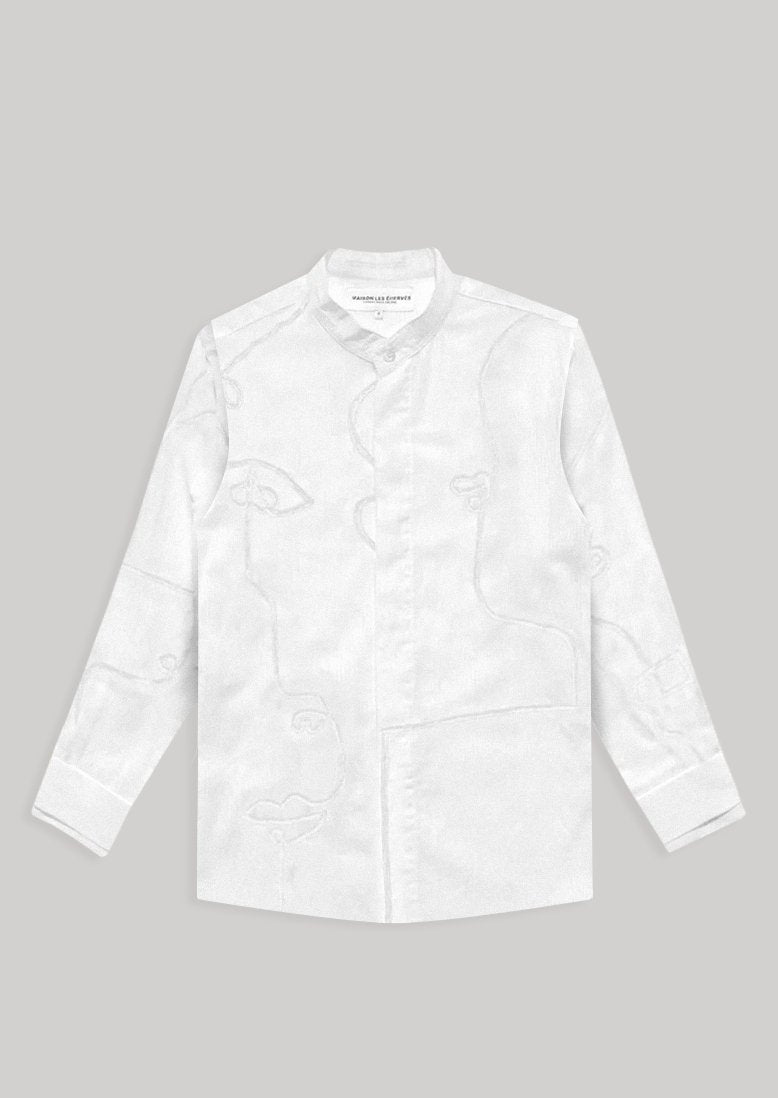 Linen and Cotton Nejjar Shirt - White Embroidery - .MAISON LES ÉNERVÉS | Prêt - à - porter | Official online store