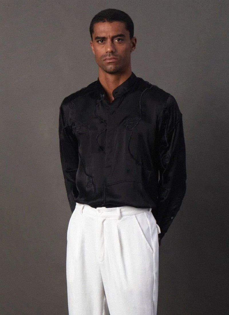 Richard Embroidered Silk Shirt - Black - .MAISON LES ÉNERVÉS | Prêt - à - porter | Official online store