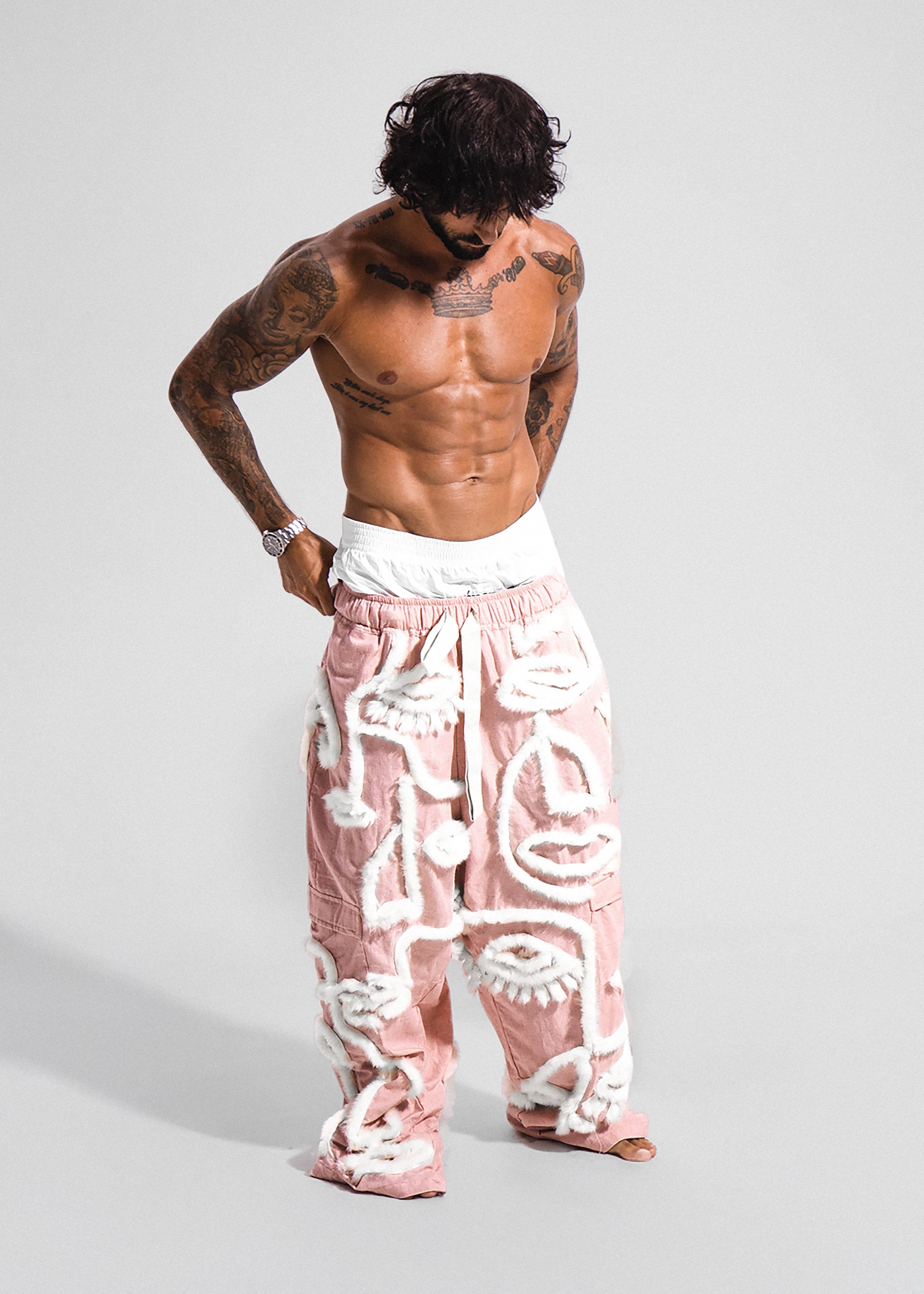 Siam Very Baggy Fur Pants Men - Rose - .MAISON LES ÉNERVÉS | Prêt - à - porter | Official online store