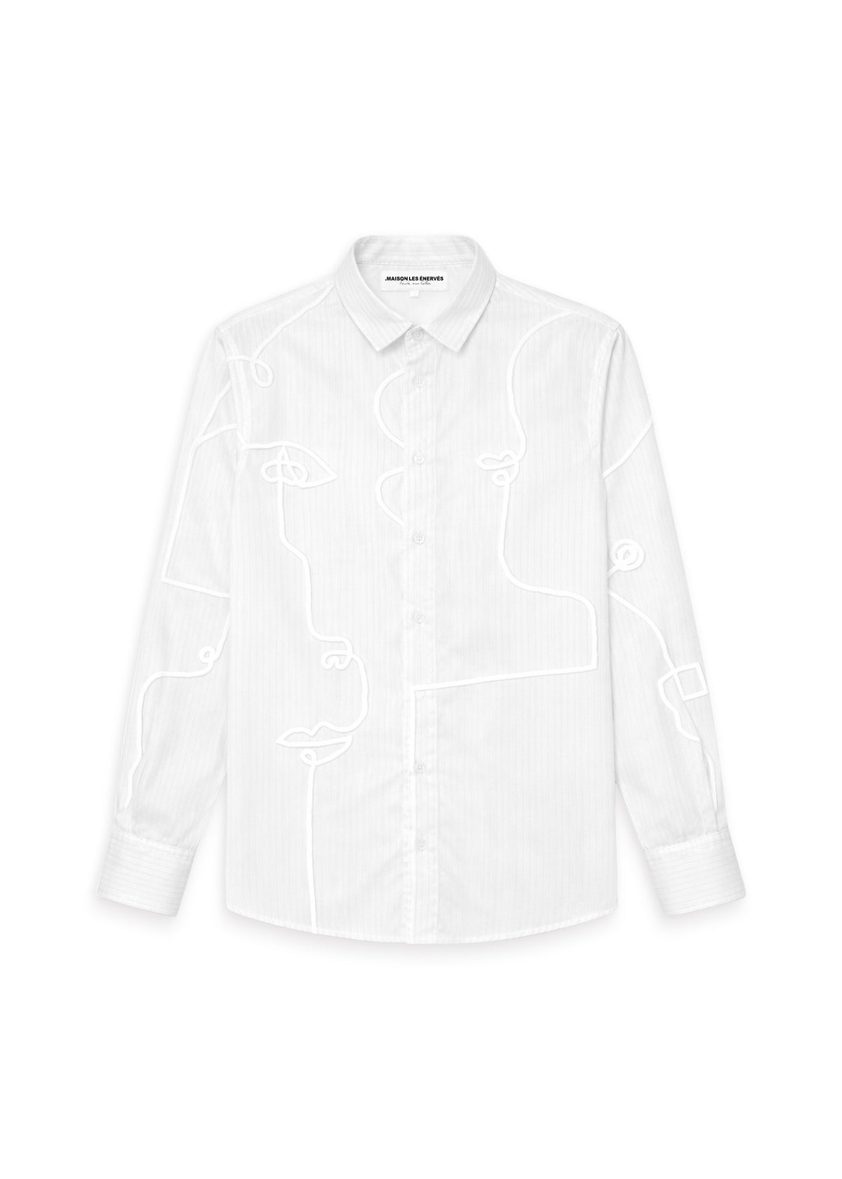 The Nejjar Linen and Cotton Shirt, White Embroidery - Maison Les Énervés