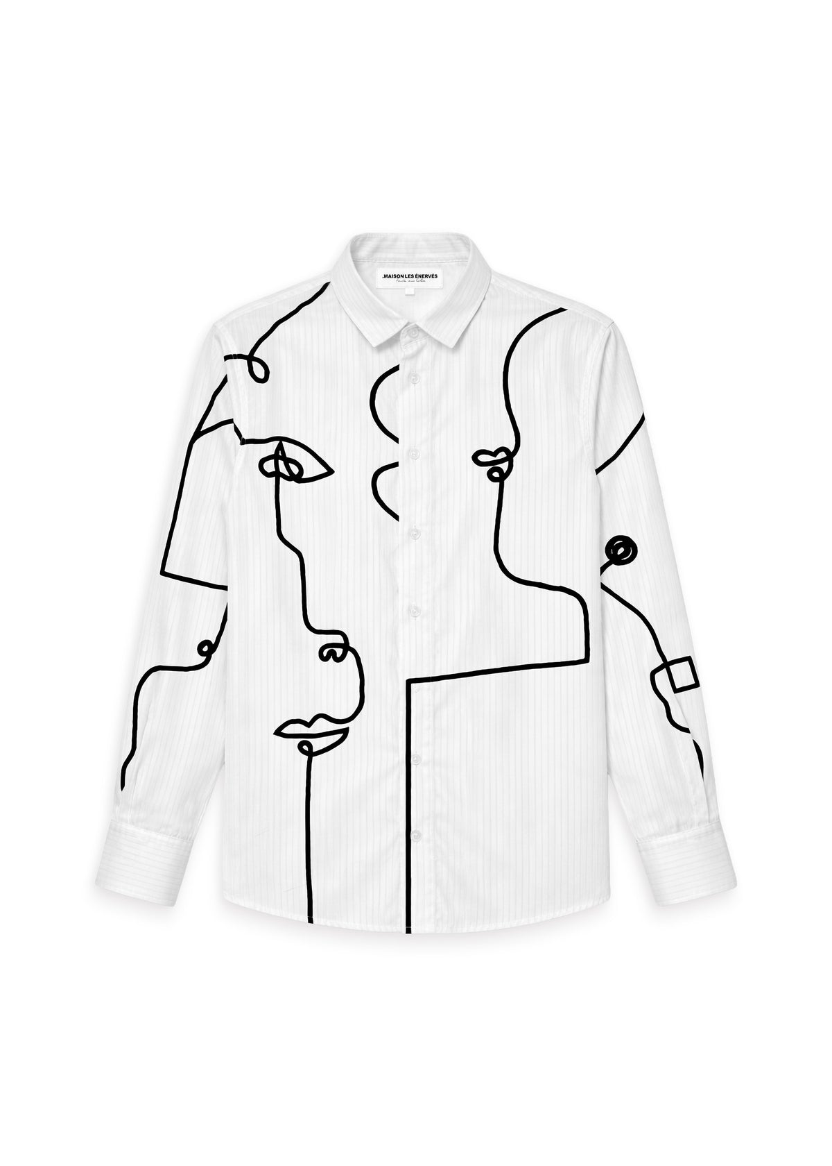 The Nejjar Linen and Cotton Shirt, Black Embroidery - Maison Les Énervés