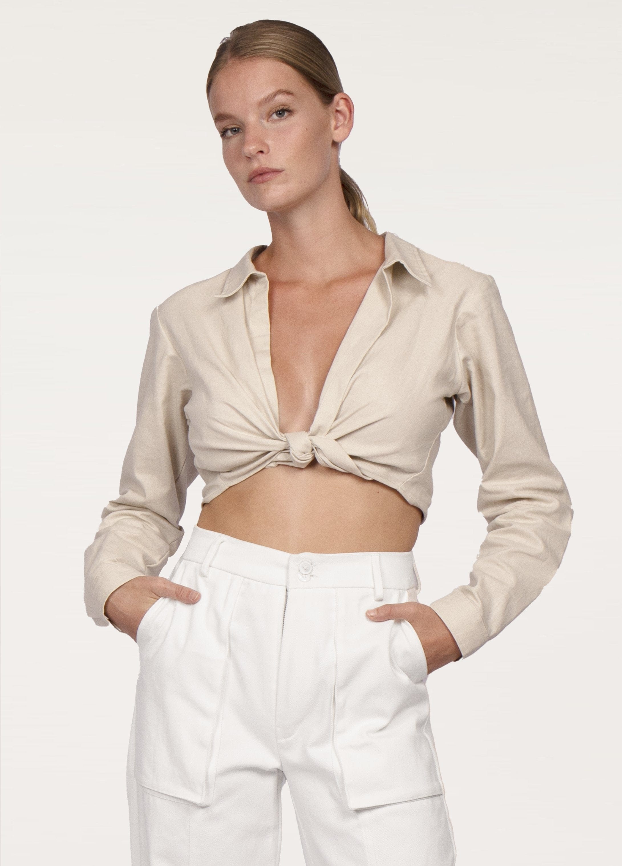 Gilda Linen and Cotton Crop Top - .MAISON LES ÉNERVÉS | Prêt-à-porter | Official online store