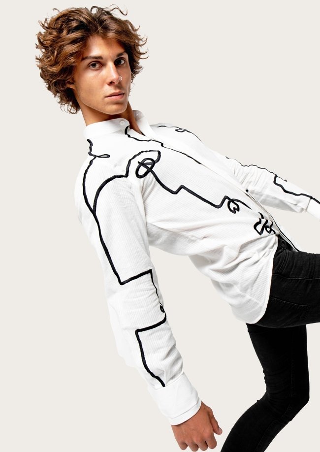 The Nejjar Linen and Cotton Shirt, Black Embroidery - Maison Les Énervés
